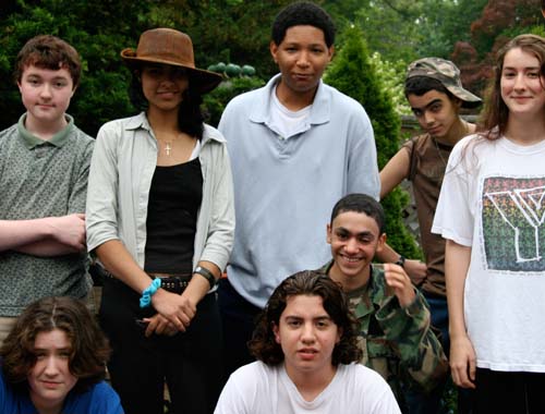 Teen actors and playwrights, clockwise from upper left: Joe, Rebecca, Christopher, Michael, Laura, Austin, Marcel, Solomon (Kristen not shown)